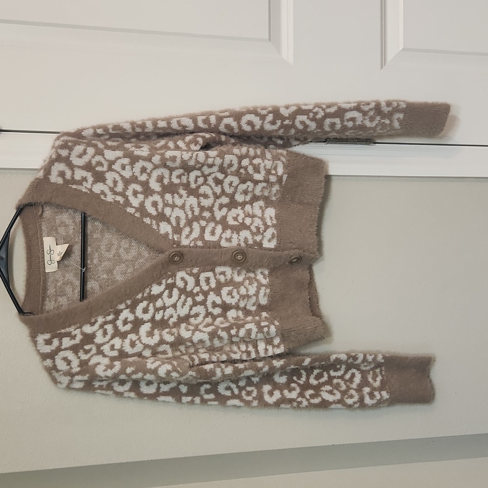 Jessica Simpson soft 🐆 leopard cheetah print cropped cardigan size small 💖